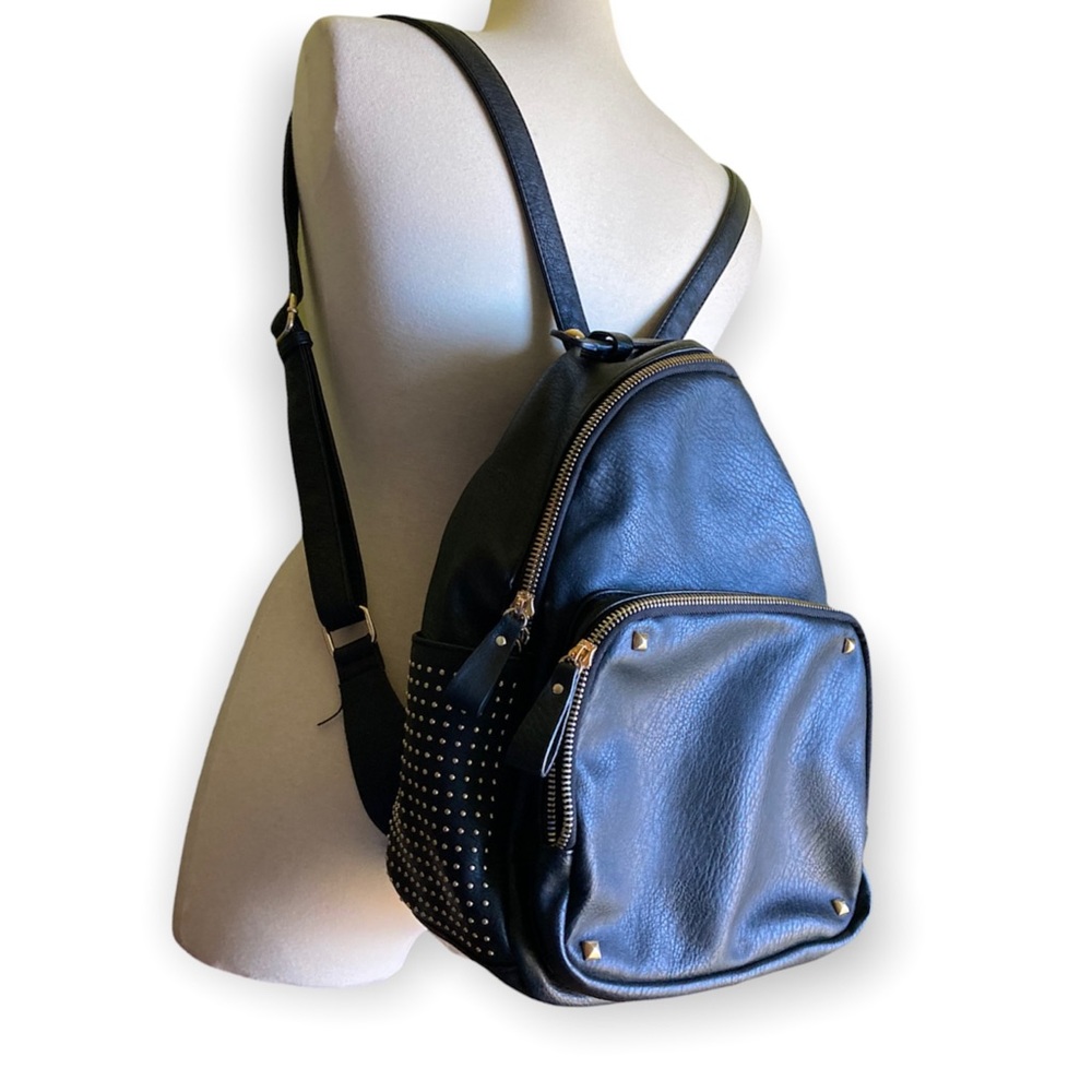 Black backpack, golden studs, O/S - Picture 1 of 5